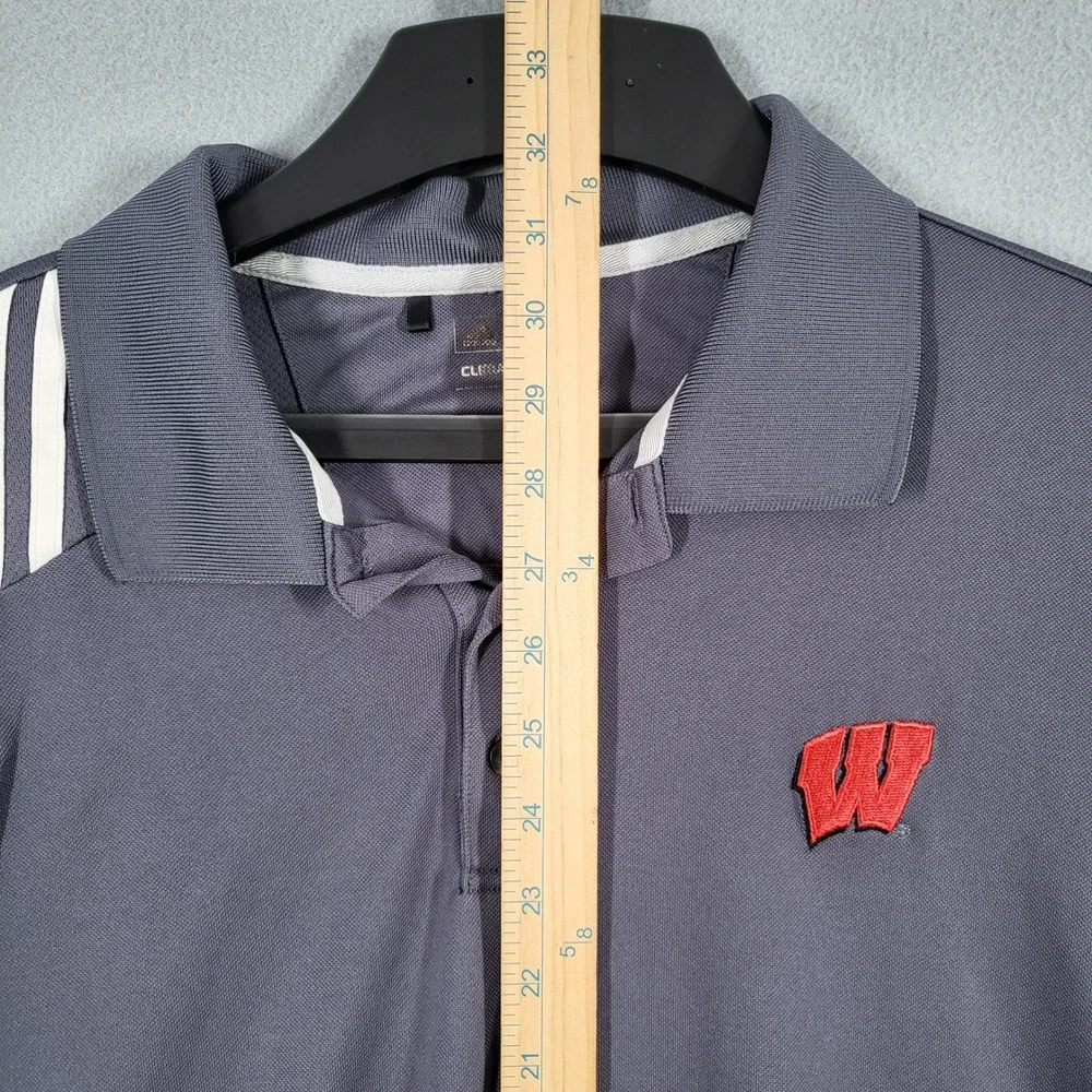 Adidas Polo Shirt Men's XL‎ Gray Wisconsin Badgers ClimaCool Short Sleeve Golf